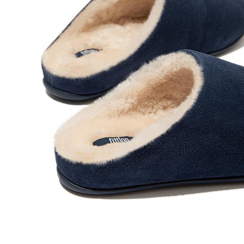 FitFlop Chrissie Shearling Suede Women's Slippers Navy | 714CUPYMQ