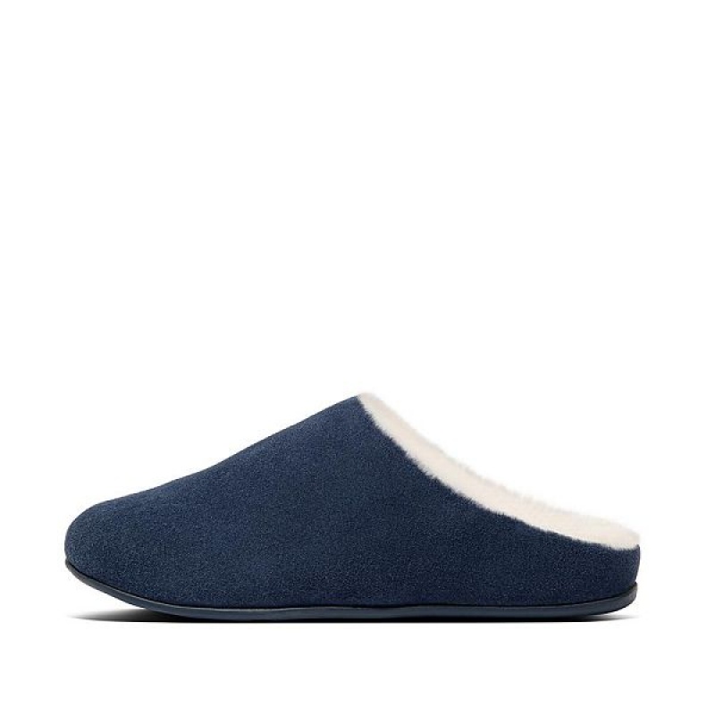 FitFlop Chrissie Shearling Suede Women\'s Slippers Navy | 714CUPYMQ