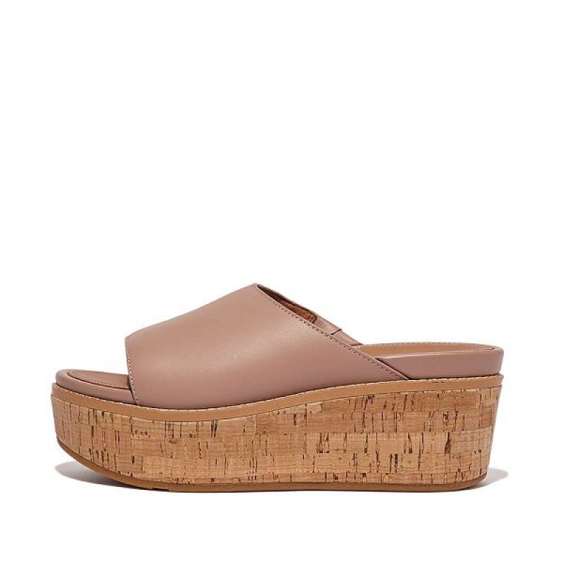 FitFlop Eloise Cork-Wrap Leather Wedge Women\'s Slides Beige | 786YQZOWU