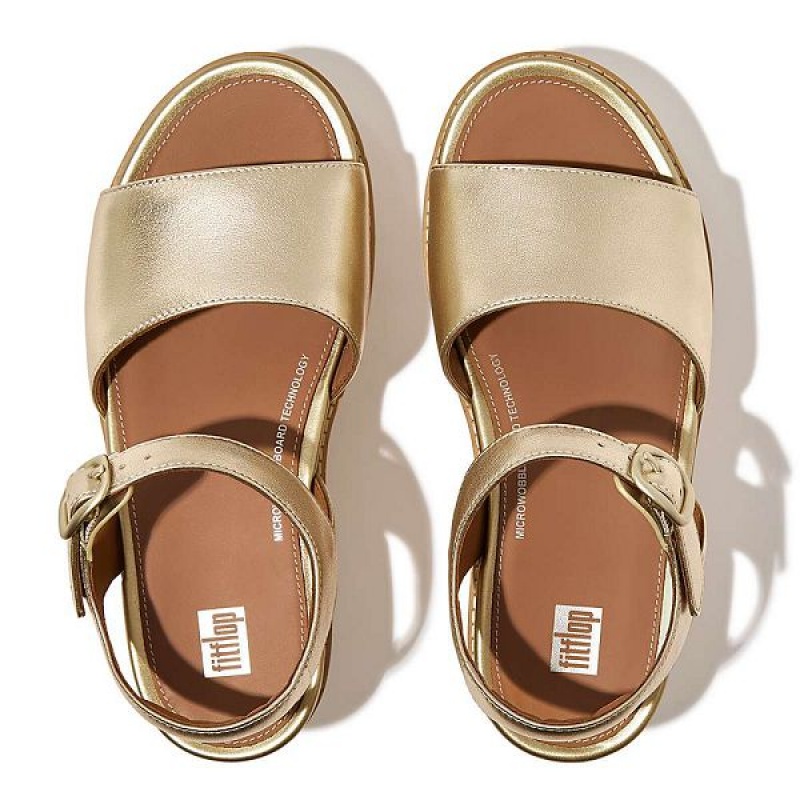 FitFlop Eloise Cork-Wrap Metallic Leather Back-Strap Wedge Women's Sandals Brown / Gold | 103CKWFLS