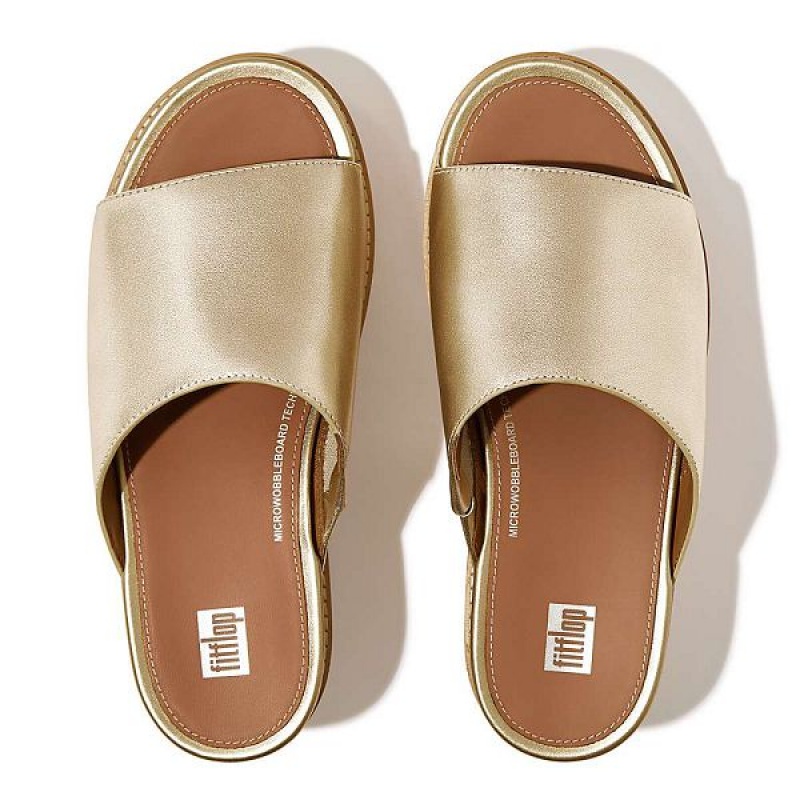 FitFlop Eloise Cork-Wrap Metallic Leather Wedge Women's Slides Brown / Gold | 048TOEJKP