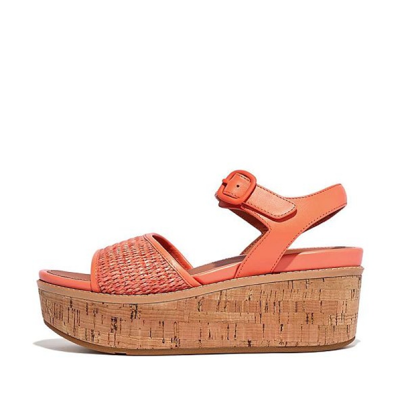 FitFlop Eloise Cork-Wrap Woven Back-Strap Wedge Women\'s Sandals Coral | 951FDLOWV