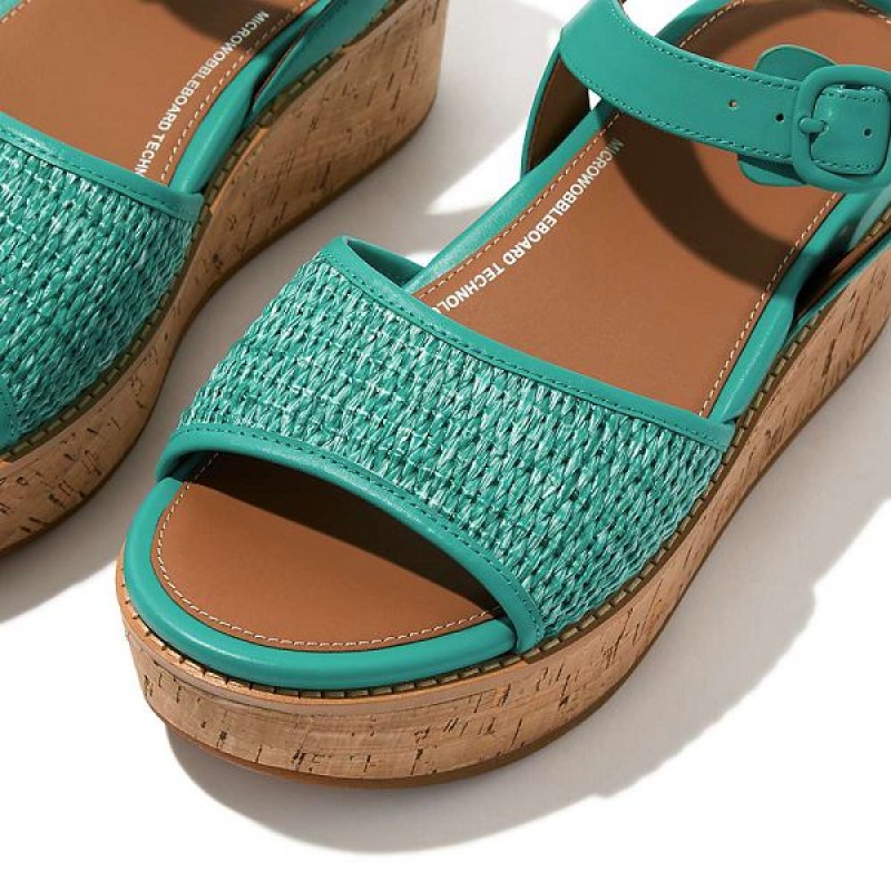 FitFlop Eloise Cork-Wrap Woven Back-Strap Wedge Women's Sandals Blue / White | 502KNZVIA