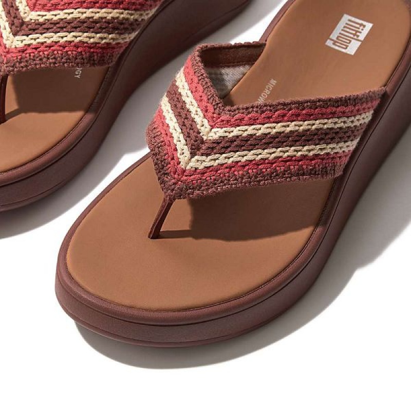 FitFlop F-Mode Crochet Flatform Toe-Post Women's Sandals Brown | 327WFBXRP