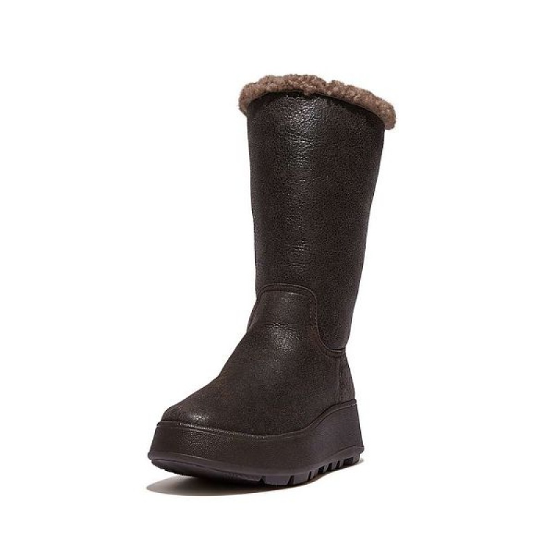 FitFlop F-Mode Double Faced Shearling Leather Flatform Women's Calf Boots Chocolate | 413BPHQWL