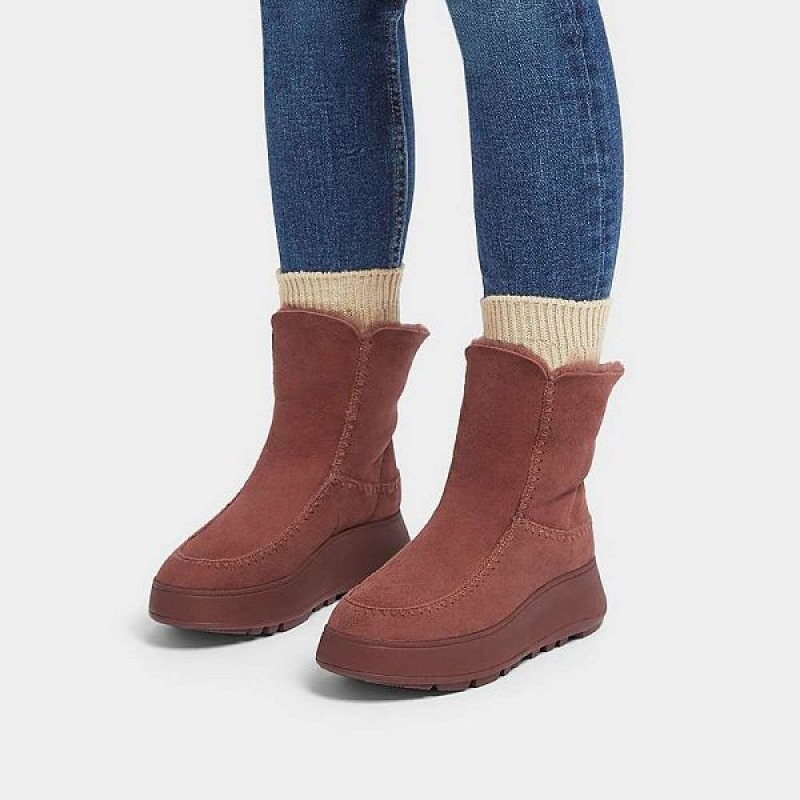 FitFlop F-Mode Double Faced Shearling Women's Flatform Boots Brown | 156WSNPHR