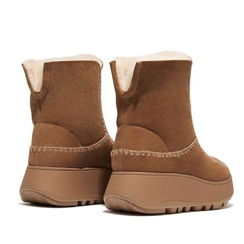 FitFlop F-Mode Double Faced Shearling Women's Flatform Boots Brown | 635ISXKAZ