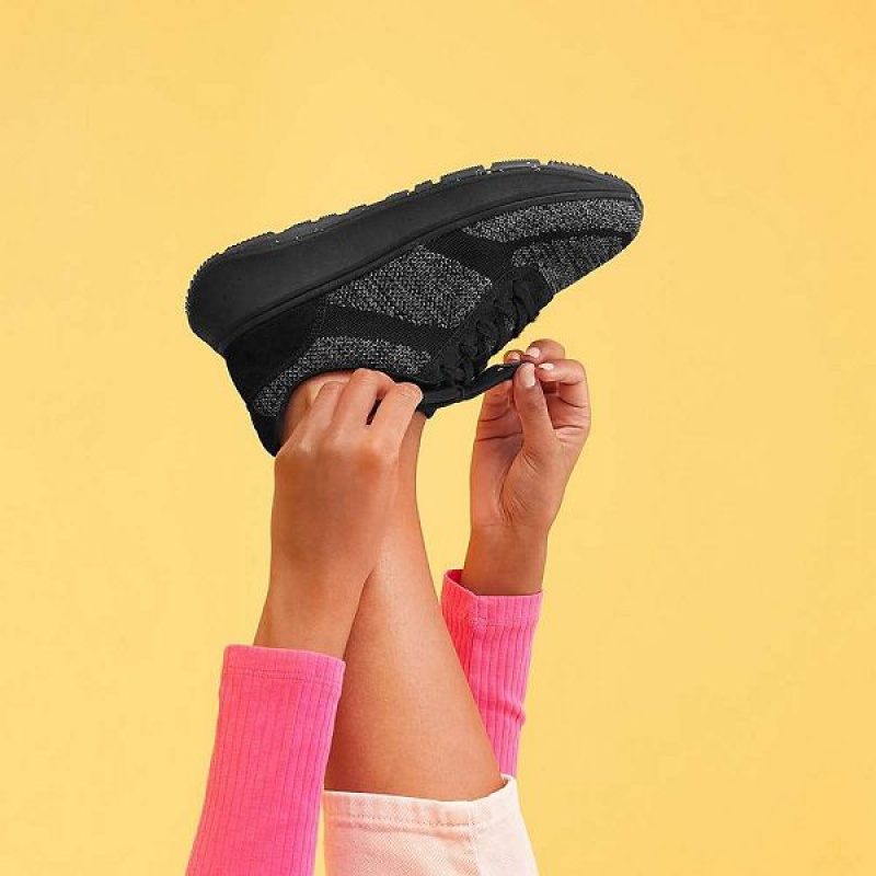 FitFlop F-Mode E01 Knit Flatform Women's Sneakers Black | 043CXGKTS