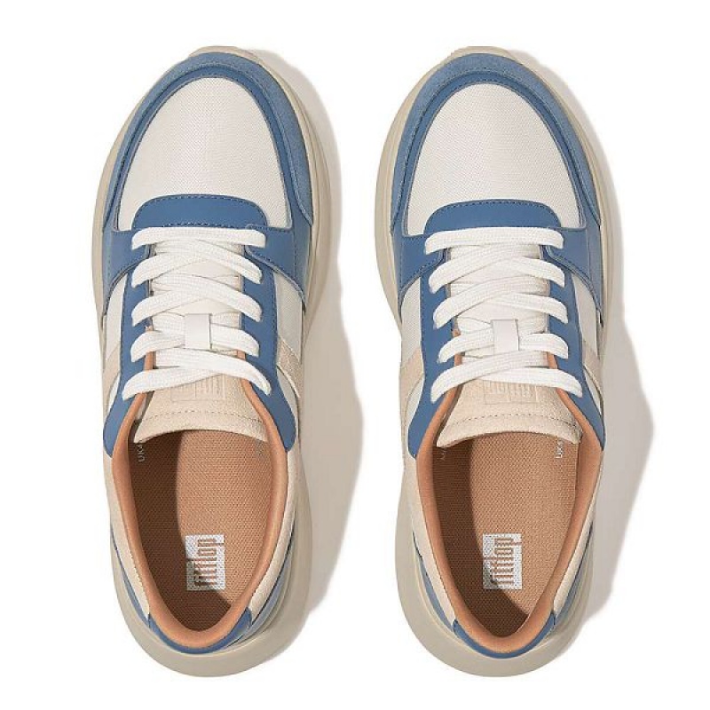 FitFlop F-Mode Leather-Mix Flatform Women's Sneakers Blue | 895QWFEGR