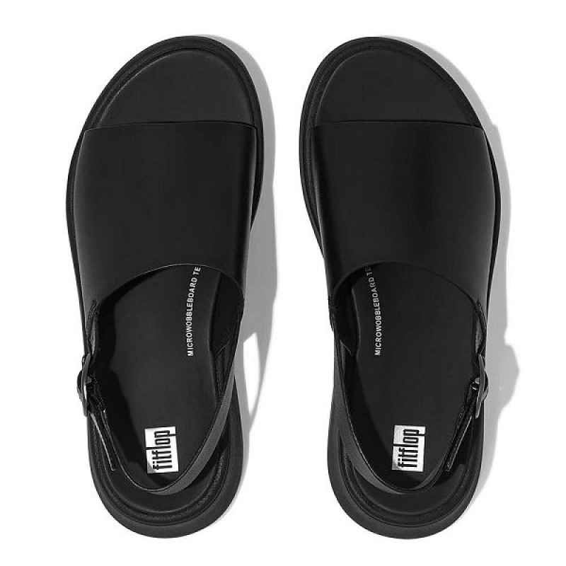 FitFlop F-Mode Leather Flatform Back-Strap Women's Sandals Black | 398HMSVJE