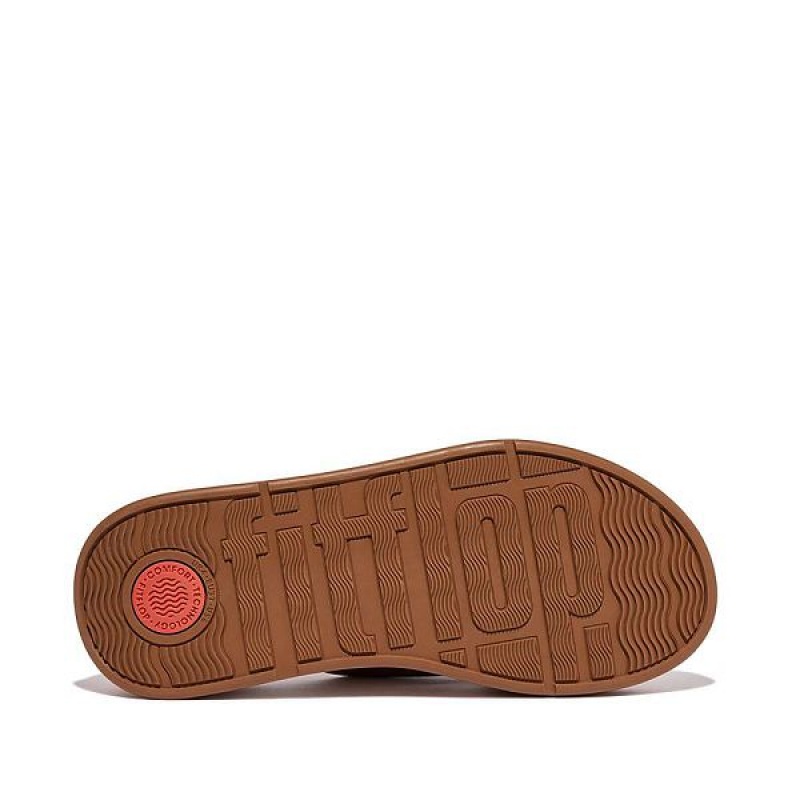 FitFlop F-Mode Leather Flatform Cross Women's Slides Light Brown | 916QMHUCS