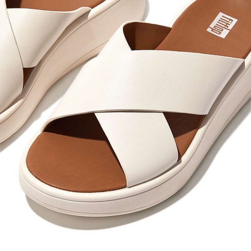 FitFlop F-Mode Leather Flatform Cross Women's Slides Cream | 742KXDZQT