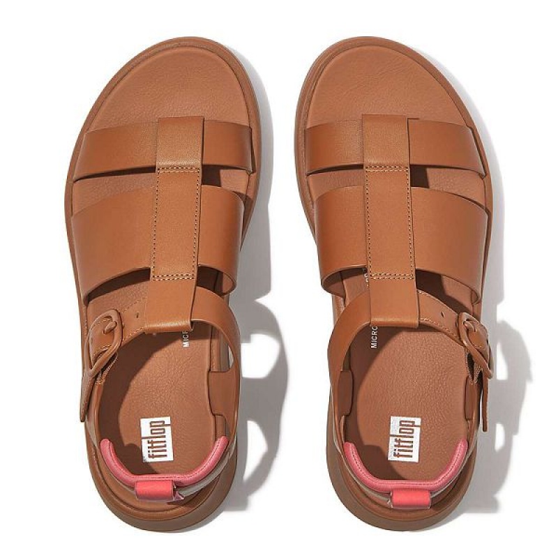 FitFlop F-Mode Leather Flatform Fisherman Women's Sandals Light Brown / Coral | 904LJQOXK