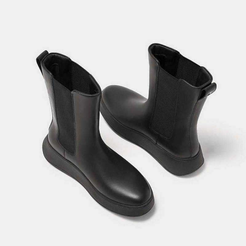 FitFlop F-Mode Leather Flatform High Women's Chelsea Boots Black | 276GCXDUM