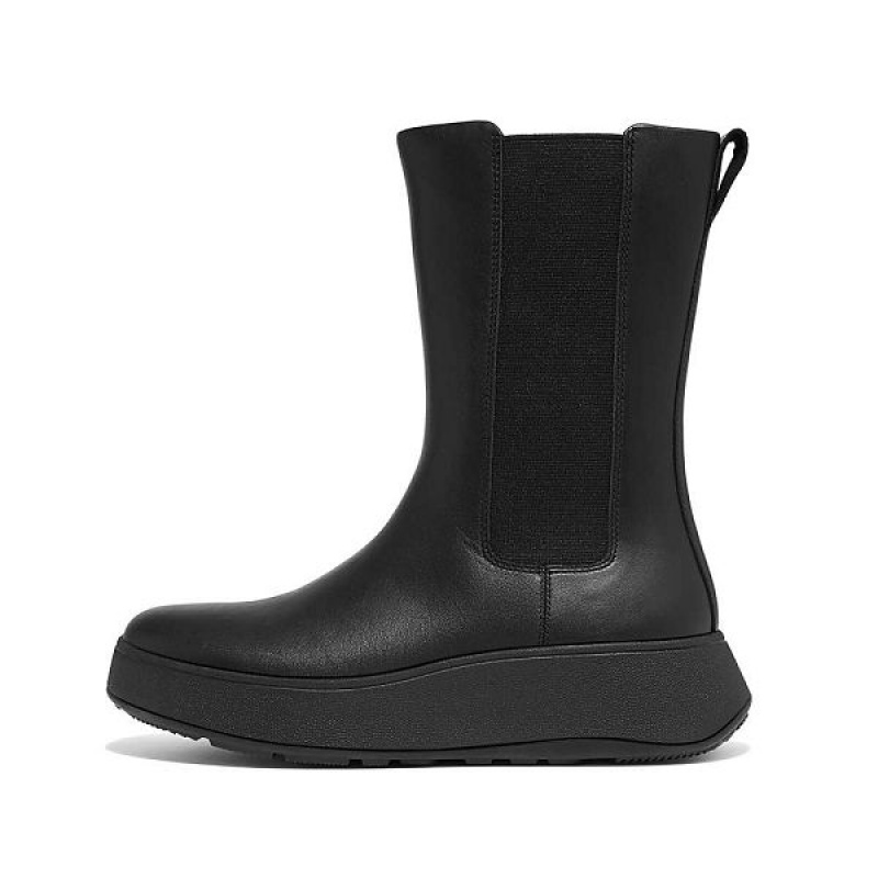 FitFlop F-Mode Leather Flatform High Women\'s Chelsea Boots Black | 276GCXDUM