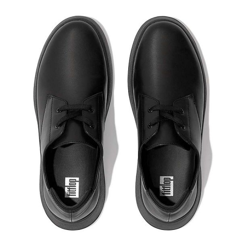 FitFlop F-Mode Leather Flatform Lace Up Women's Derby Shoes Black | 173GXDFJC