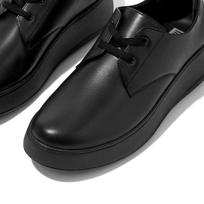 FitFlop F-Mode Leather Flatform Lace Up Women's Derby Shoes Black | 173GXDFJC