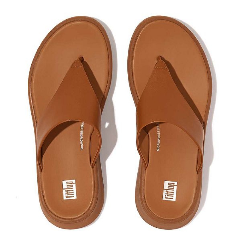 FitFlop F-Mode Leather Flatform Toe-Post Women's Sandals Light Brown | 953KRDPUQ