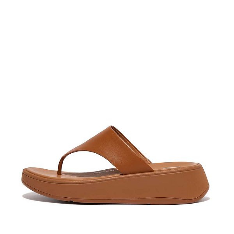 FitFlop F-Mode Leather Flatform Toe-Post Women\'s Sandals Light Brown | 953KRDPUQ