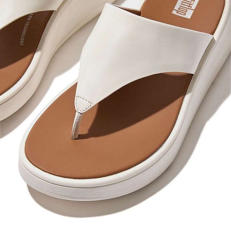 FitFlop F-Mode Leather Flatform Toe-Post Women's Sandals Cream | 317HAUBIM