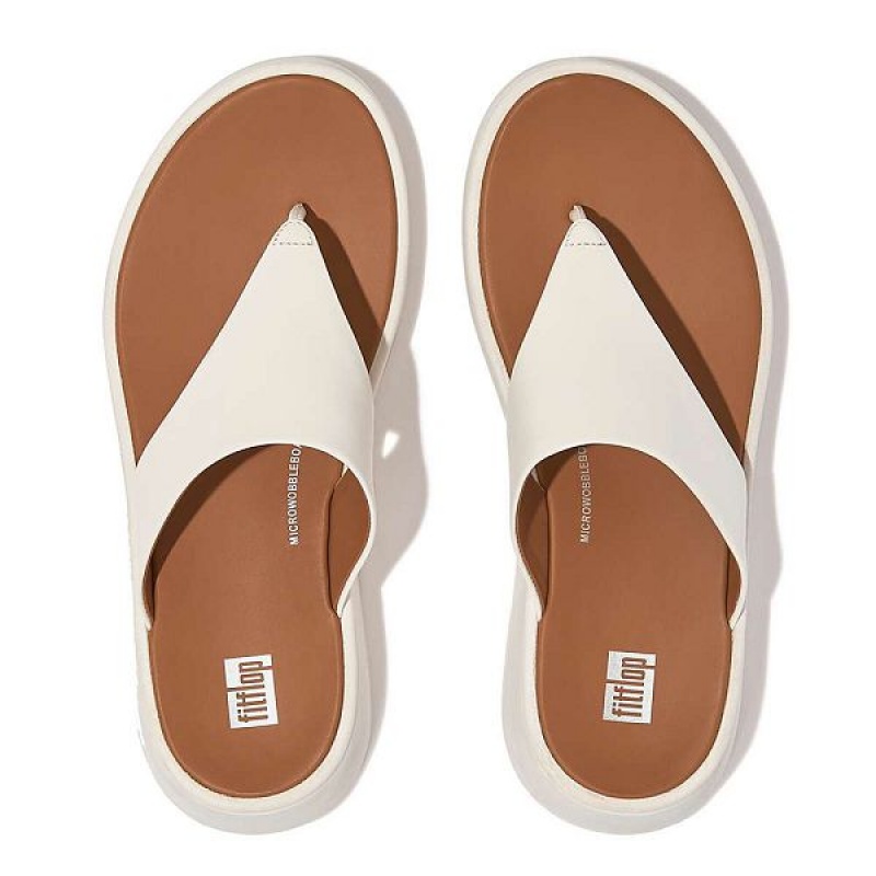 FitFlop F-Mode Leather Flatform Toe-Post Women's Sandals Cream | 317HAUBIM