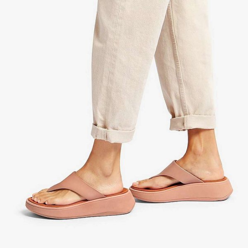 FitFlop F-Mode Leather Flatform Toe-Post Women's Sandals Beige | 687IGQRFT