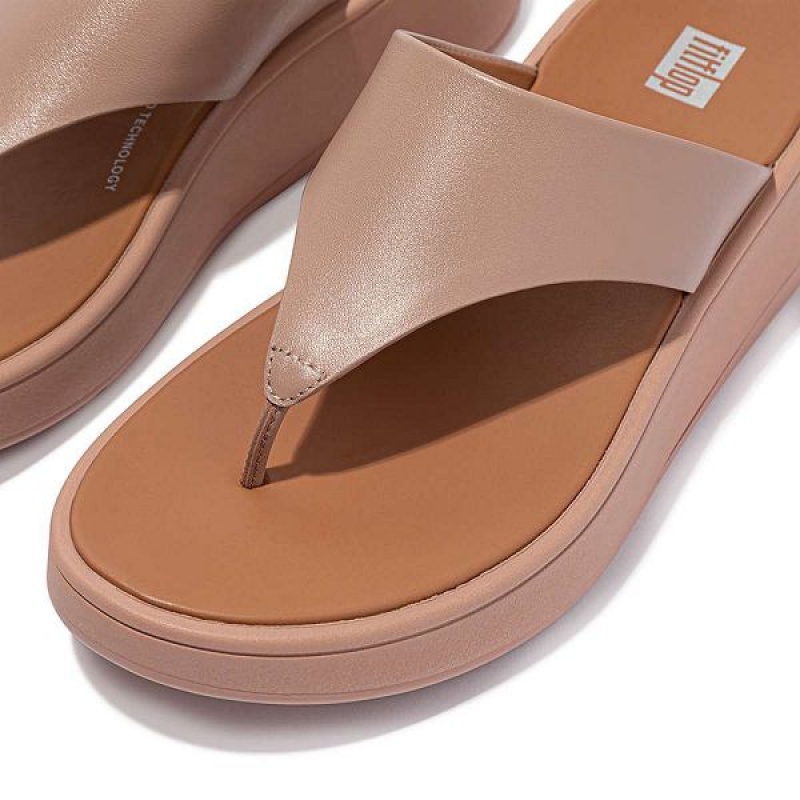 FitFlop F-Mode Leather Flatform Toe-Post Women's Sandals Beige | 687IGQRFT