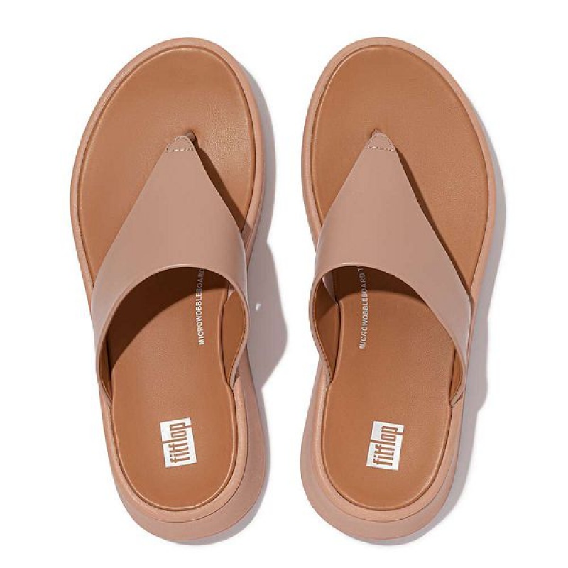 FitFlop F-Mode Leather Flatform Toe-Post Women's Sandals Beige | 687IGQRFT