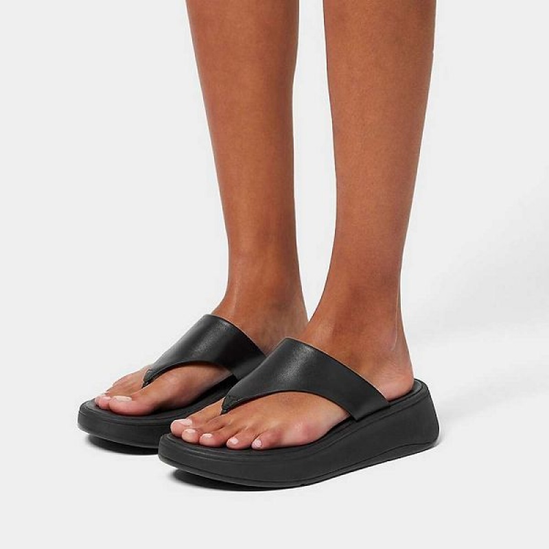 FitFlop F-Mode Leather Flatform Toe-Post Women's Sandals Black | 930LHXISA