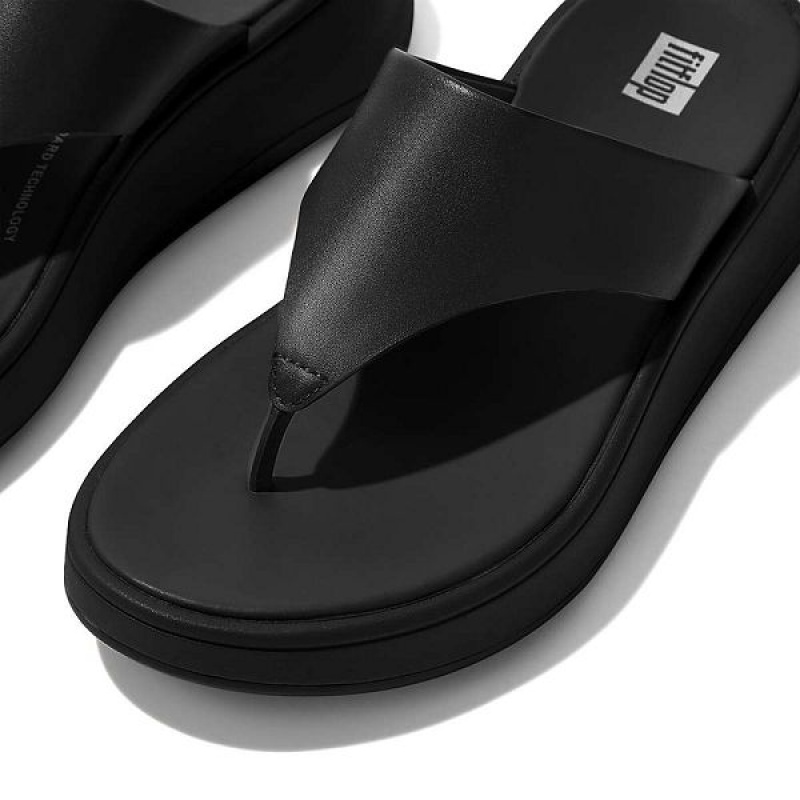 FitFlop F-Mode Leather Flatform Toe-Post Women's Sandals Black | 930LHXISA