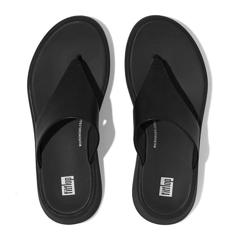 FitFlop F-Mode Leather Flatform Toe-Post Women's Sandals Black | 930LHXISA