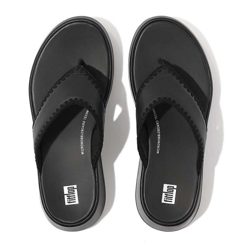 FitFlop F-Mode Leather Flatform Toe-Post Women's Sandals Black | 165CHGILY