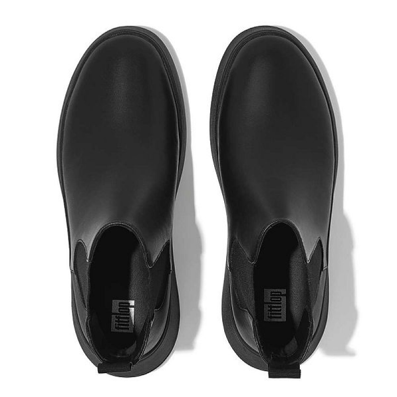 FitFlop F-Mode Leather Flatform Women's Chelsea Boots Black | 734BITFVS