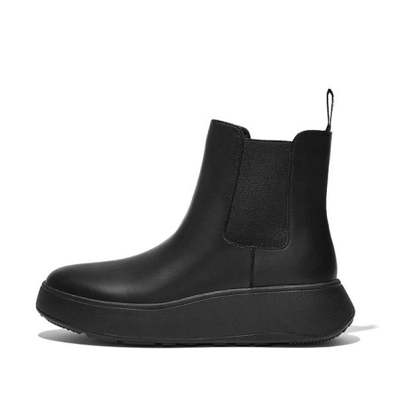 FitFlop F-Mode Leather Flatform Women\'s Chelsea Boots Black | 734BITFVS