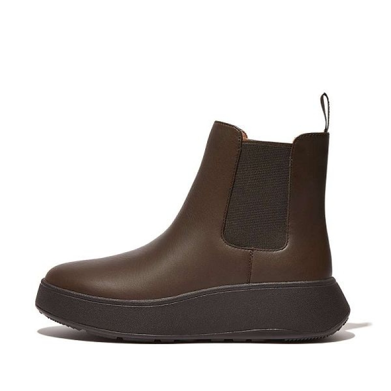 FitFlop F-Mode Leather Flatform Women\'s Chelsea Boots Brown | 413HBNERW