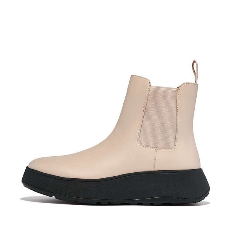 FitFlop F-Mode Leather Flatform Women\'s Chelsea Boots Grey / Beige | 250AIQUGB