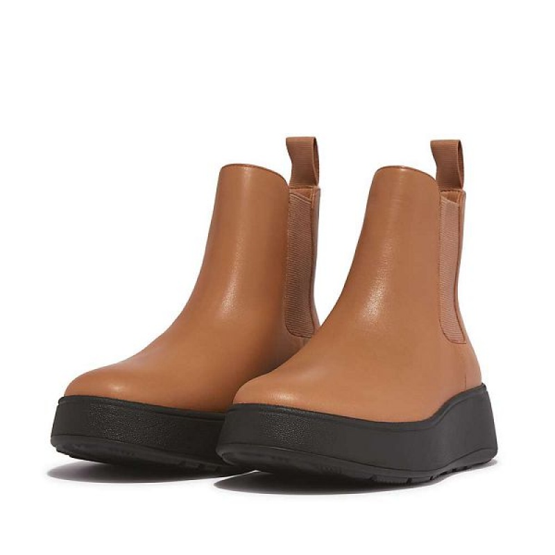 FitFlop F-Mode Leather Flatform Women's Chelsea Boots Brown | 604ZQXKEC