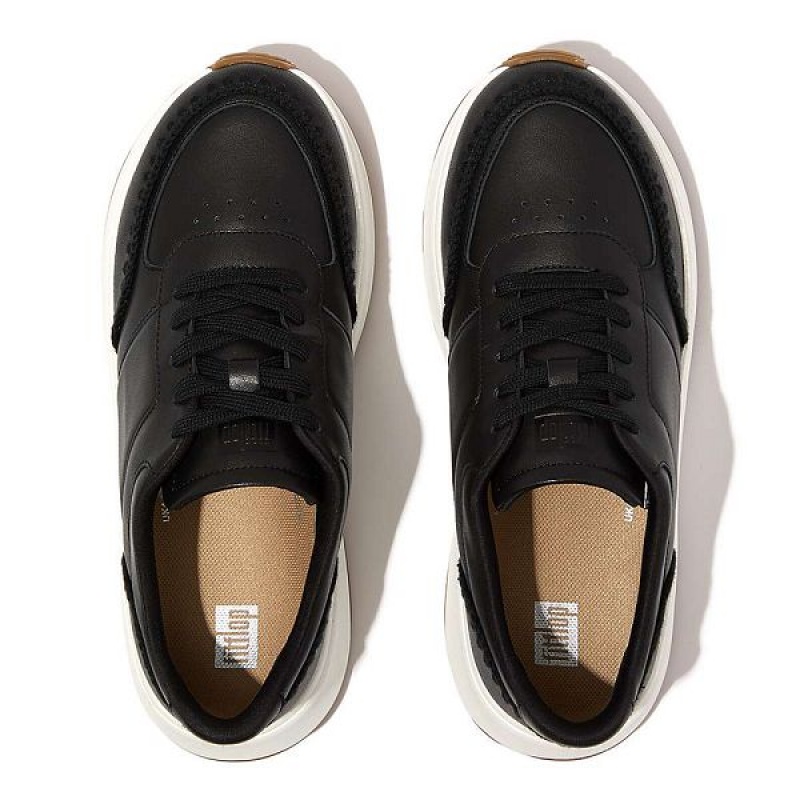 FitFlop F-Mode Leather Flatform Women's Sneakers Black | 756ENDPQI