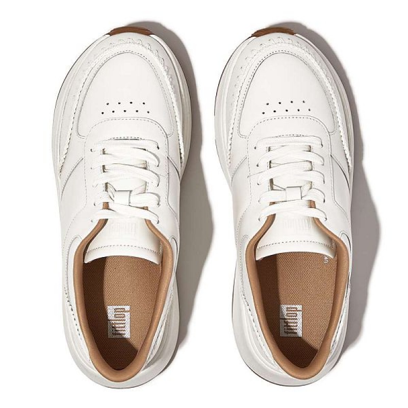 FitFlop F-Mode Leather Flatform Women's Sneakers White | 310PUHMXA