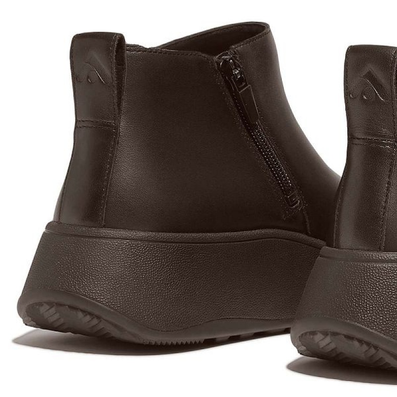 FitFlop F-Mode Leather Flatform Zip Women's Ankle Boots Brown | 283SIOWBF