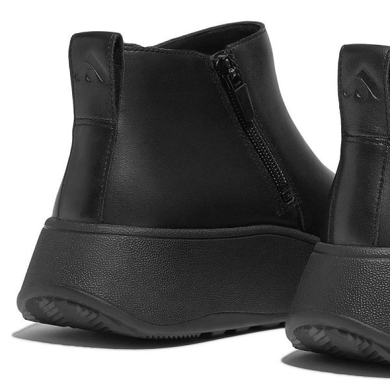 FitFlop F-Mode Leather Flatform Zip Women's Ankle Boots Black | 413NHWLYS