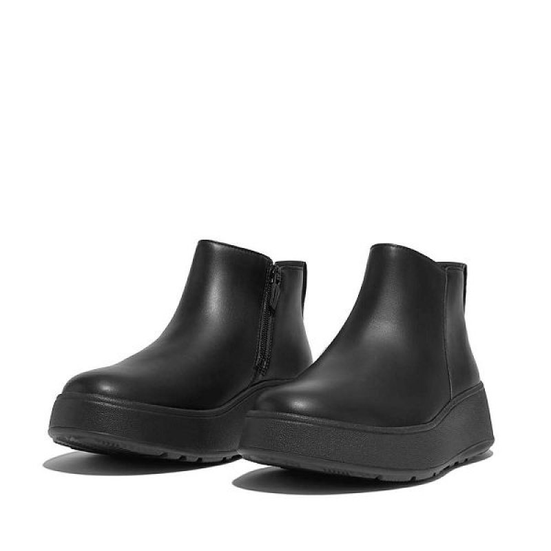 FitFlop F-Mode Leather Flatform Zip Women's Ankle Boots Black | 413NHWLYS