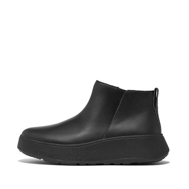 FitFlop F-Mode Leather Flatform Zip Women\'s Ankle Boots Black | 413NHWLYS