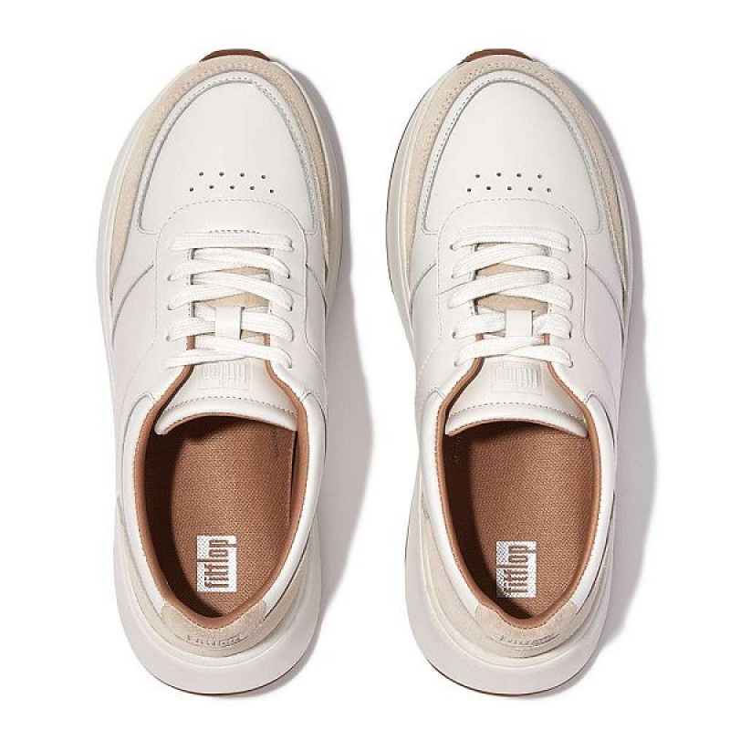 FitFlop F-Mode Leather Suede Flatform Women's Sneakers White | 746SABKDI