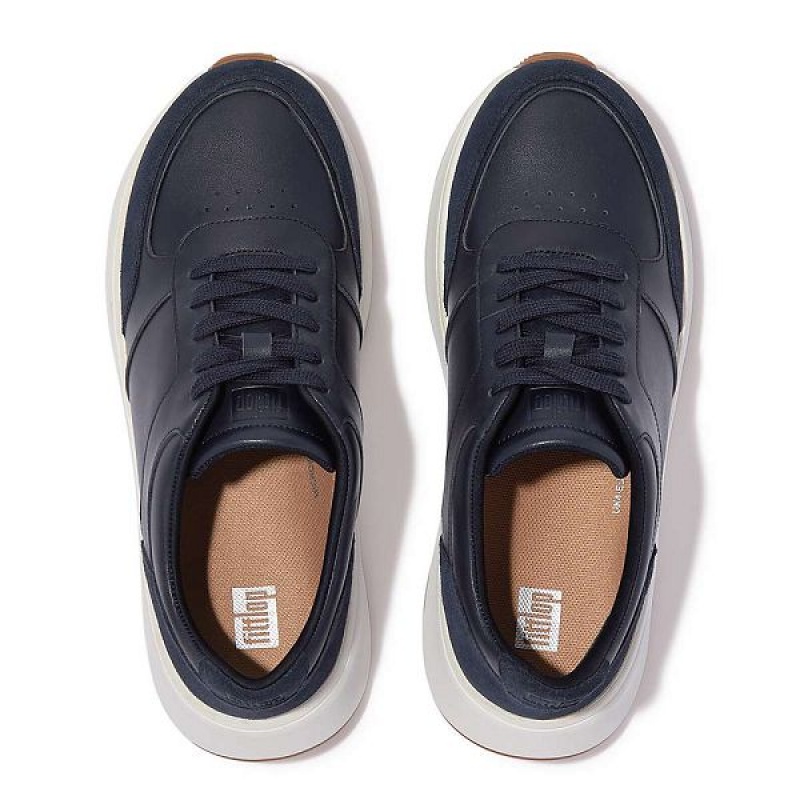 FitFlop F-Mode Leather Suede Flatform Women's Sneakers Navy | 189GNKEBS