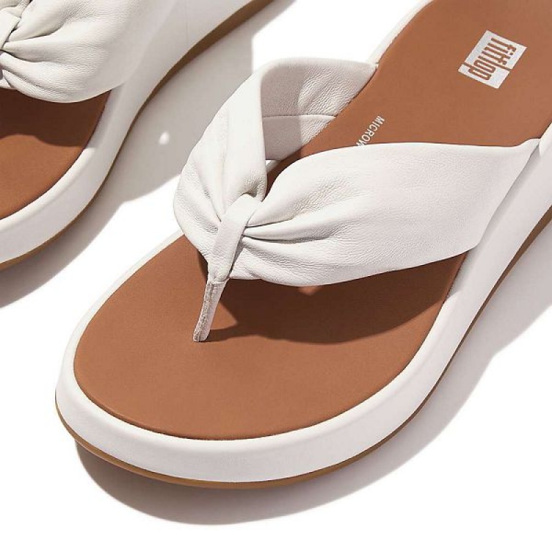 FitFlop F-Mode Leather Twist Flatform Toe-Post Women's Sandals White | 089VGMEQT