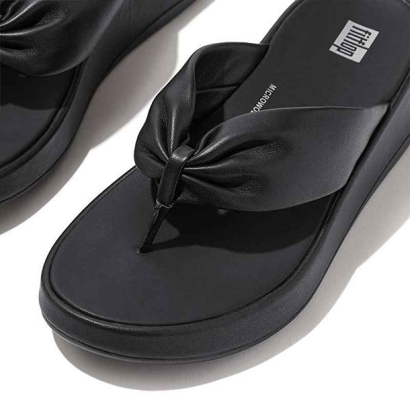 FitFlop F-Mode Leather Twist Flatform Toe-Post Women's Sandals Black | 186VYPUNX