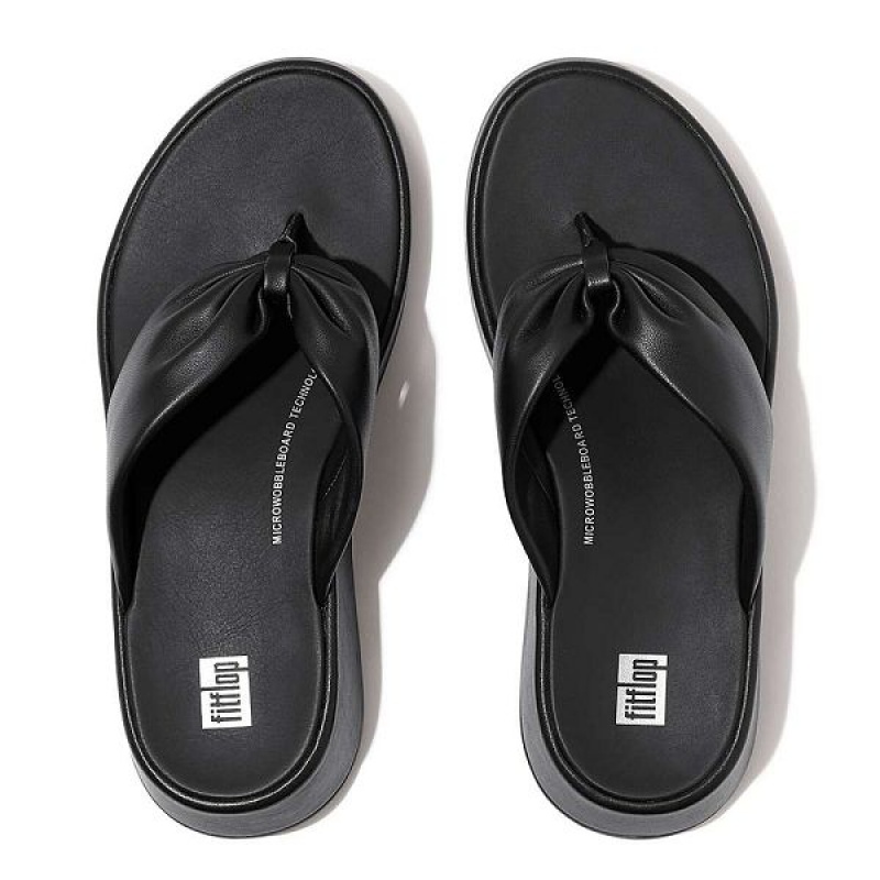 FitFlop F-Mode Leather Twist Flatform Toe-Post Women's Sandals Black | 186VYPUNX