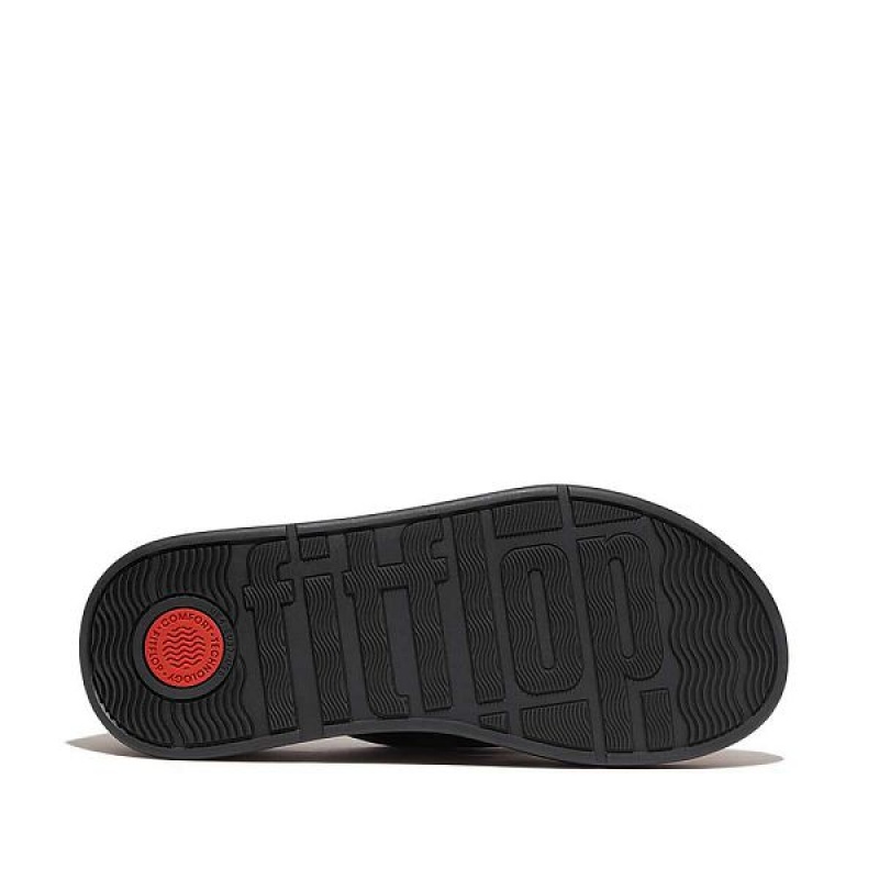 FitFlop F-Mode Leather Twist Flatform Toe-Post Women's Sandals Black | 186VYPUNX