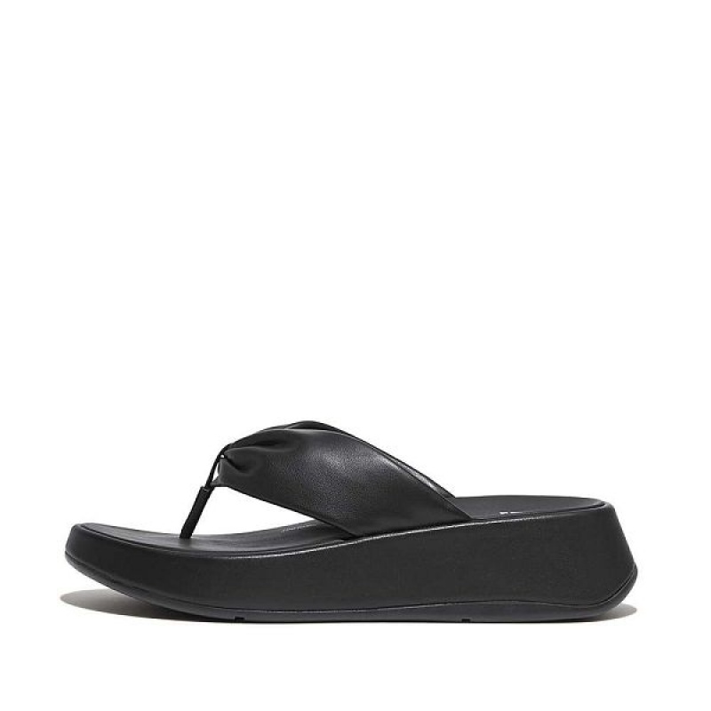 FitFlop F-Mode Leather Twist Flatform Toe-Post Women\'s Sandals Black | 186VYPUNX